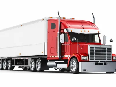 Detailed Long Hood Red Truck 3D model