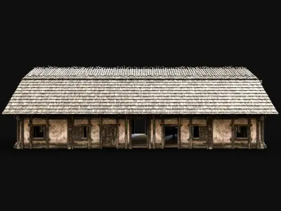 ENTERABLE LONG HOUSE BARN FOLK HUT FARM COTTAGE WOODEN CABIN AAA Low-poly 3D model