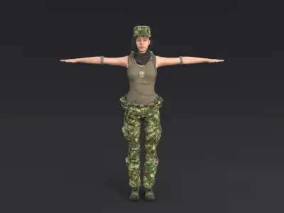 Female Soldier Rigged Low-poly 3D model