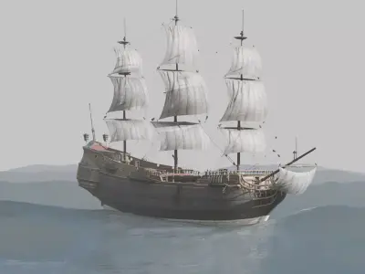 Pirate Ship In The Middle Of The Ocean 3D model