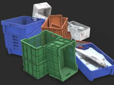 Fishing Plastic Crates Low-poly 3D model