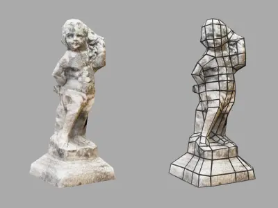 Weathered Cherub Angel Statue Low-poly 3D model