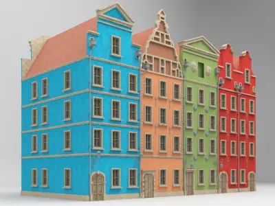 Modular european tenement house Low-poly 3D model