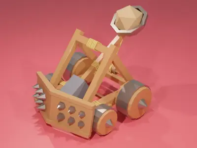 Catapult Low Poly 3d Model wooden cannon Low-poly 3D model