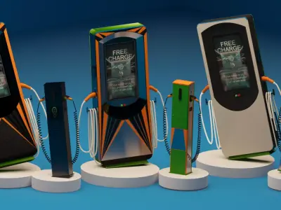 EV Charging Station Collection Set Modern Charging Pack Low-poly 3D model