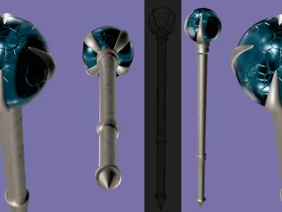 Scepter With Glass Ball Low Poly 3D model