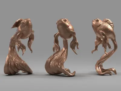 Goldfish three bronze fish statues Free 3D print model