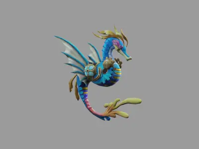 SeaHorse Mech Fantasy Nature Low Poly Low-poly 3D model