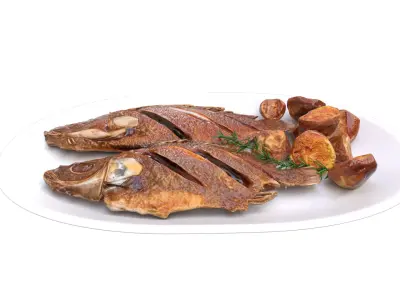 FRIED FISH WITH POTATOES Low-poly 3D model