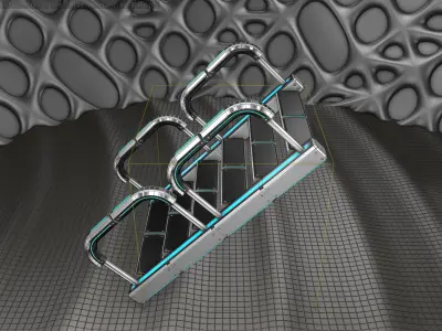 Sci-Fi Stairs - 27 - Silver Blue Neon Light Version Low-poly 3D model