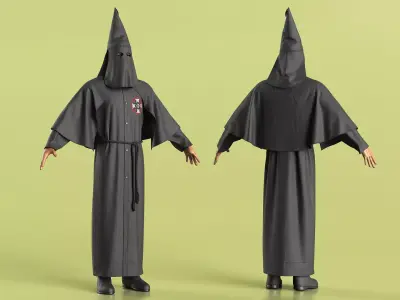 Character Ku Klux Klan in Black Suit and Mask 3D model
