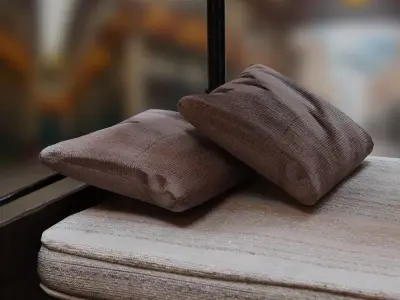 PBR Bunk Bed with Mattress and Pillows Low-poly 3D model