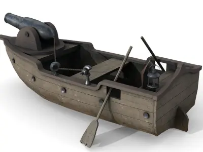 Warship with Cannon 1 Low-poly 3D model