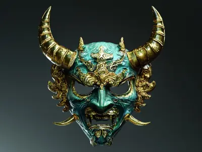 Golden Oni Mask 3D Model 3D model