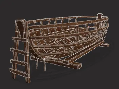 Half Built Viking Boat Low-poly 3D model