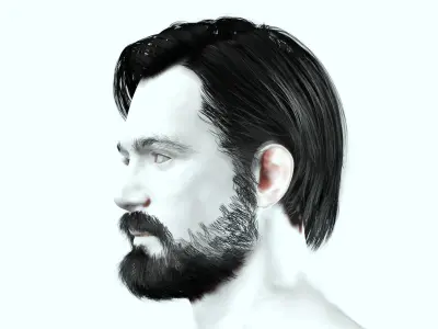 Classic Side Part Hair - Mustache - Beard Low-Poly Low-poly 3D model