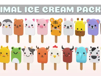 Cartoon Animal Ice Cream Cute Pack 01 Low-poly 3D model