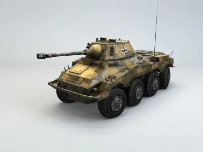 Low Poly SdKfz 234 2 Puma Armored Car Low-poly 3D model