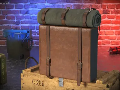 Military Backpack 19th Century with Blanket 3D model