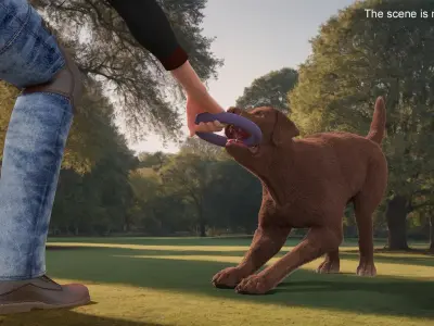 Dog Owner Playing with Labrador Fur 3D model