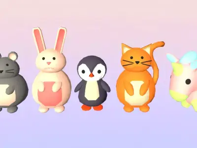 Cute Animals Low-poly 3D model