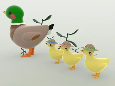 Duck and babies Free 3D print model