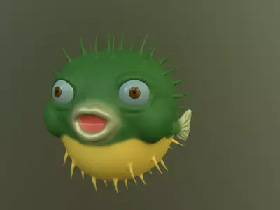 Puffer balloonfish Fugu high and low poly textured 3d model Low-poly 3D model
