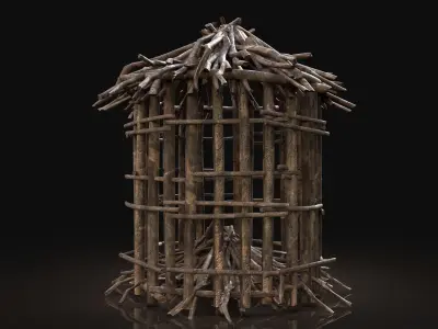 Next Gen AAA Round Animal Cage made of sticks Low-poly 3D model