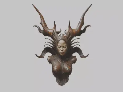 Demon Woman Alien Head Bust Low-poly 3D model purchase