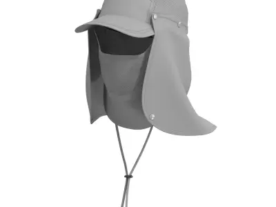 sun hat with face cover and neck flap 3D model