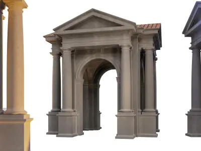 Arched portico in Tuscan order freestanding columns pedestal 3D model