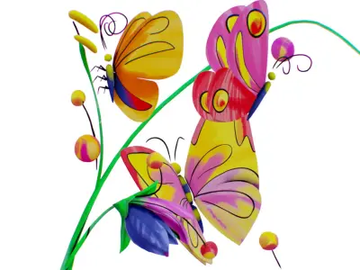 Butterfly Monarch Insect Scenery - Iris Flower Meadow Scene Low-poly 3D model