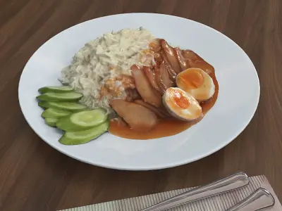 Plate of Food Egg and Cucumber in sauce -  Low-poly 3D model