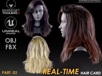 Real Time Hair Card Female Hairstyle part 02 Low-poly 3D model