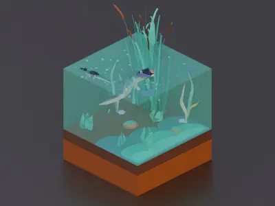 Low poly aquatic scenes set Low-poly 3D model