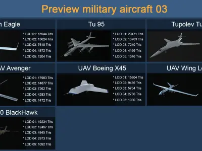 Asset - 25 military aircraft models - VR AR 3D Model Collection