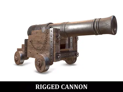 RIGGED PBR War Cannon  Low-poly 3D model