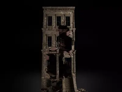 DESTROYED OLD BUILDING POST APOCALYPSE 002 Low-poly 3D model