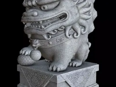 Stylized Chinese Guardian Lion Statue Low-poly 3D model