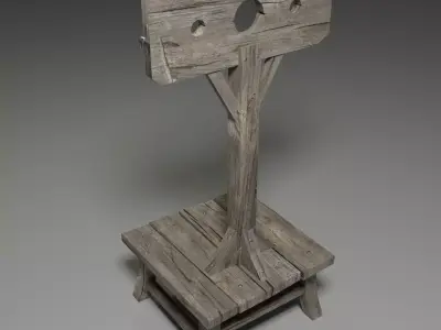 Pillory old wooden bench Low-poly 3D model