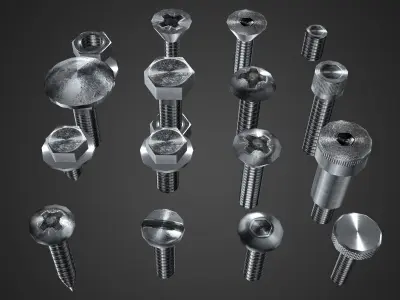 Hardware Pack- nuts and bolts Low-poly 3D model