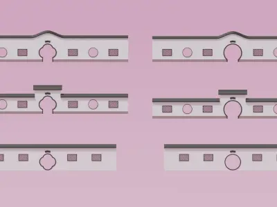 Chinese Garden Gate and Wall Low-poly 3D model