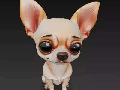 Chihuahua Puppy Dog Realistic 3D Model - Low Poly Realistic Low-poly 3D model