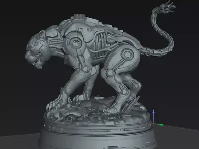 Cybernetic Panther Beast STL Printable SciFi Statue Model 3D 3D print model