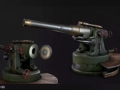 Steampunk Cannon Model Pack Game Ready Kitbash Textured Low-poly 3D model