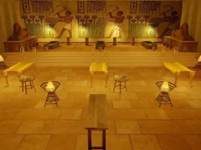 Egypt Mummification Ritual Chamber with Lion Offering Table 3D model