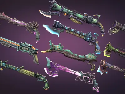 Fantasy muskets Low-poly 3D model