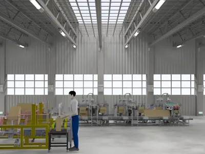 Food unpacking and packing machine conveyor 3D model