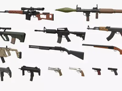 Low-Poly Weapons Pack Low-poly 3D model