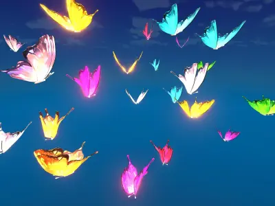 Neon Butterfly Animated Prefabs Unity Low-poly 3D model